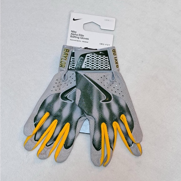 NIKE ALPHA ELITE NCAA Baylor Baseball Batting Gloves Men's size LARGE